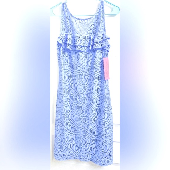 NWT Lilly Pulitzer Sleeveless Flowing Leaf Lace Janine Shift Dress Periwinkle - Picture 2 of 8